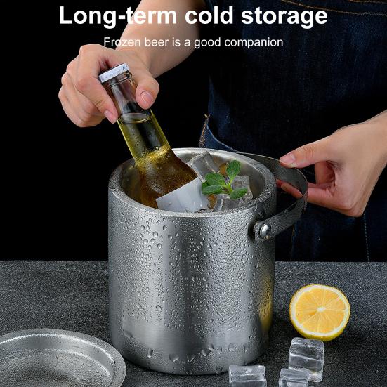 Stainless Steel Ice Bucket Portable Double-Layer Insulated Barrel with Handle Design