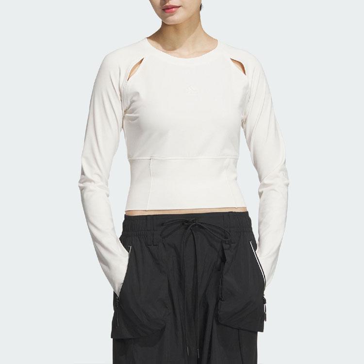 Adidas Solid Color Casual Hollow Slim Fit Long Sleeve T-Shirt Women Tops Pink White JJ1594