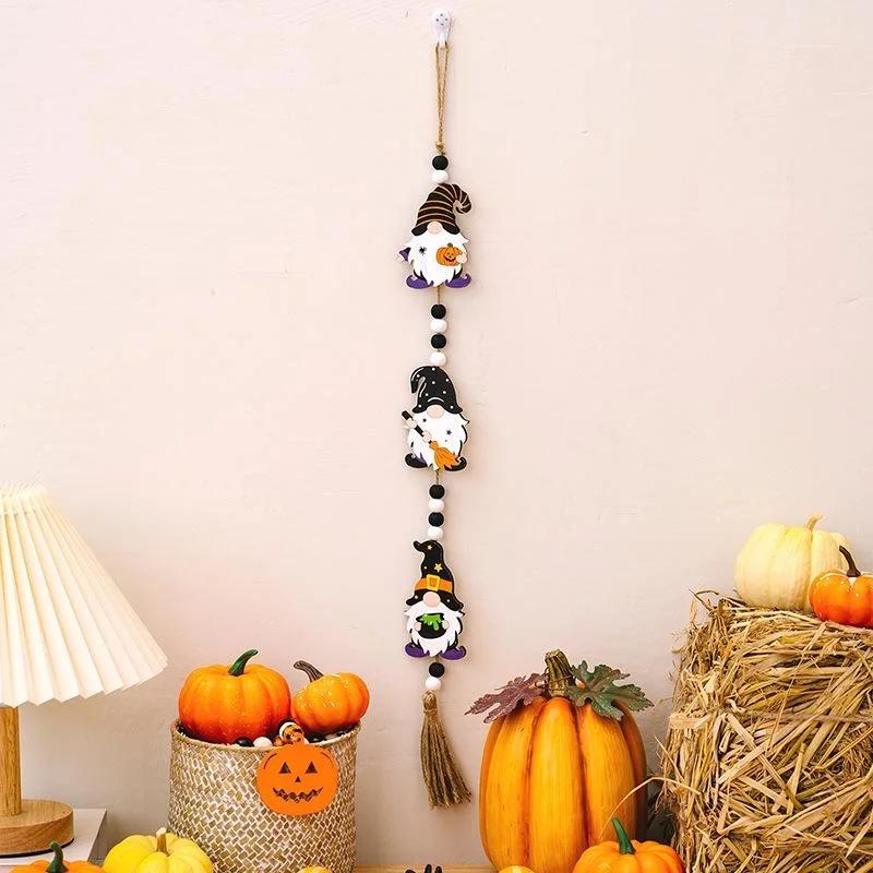 DIY Decoration Props For Holiday Parties Halloween Supplies Wooden Bead Pendants Pumpkin Wall Hanging Home Festival Supplies