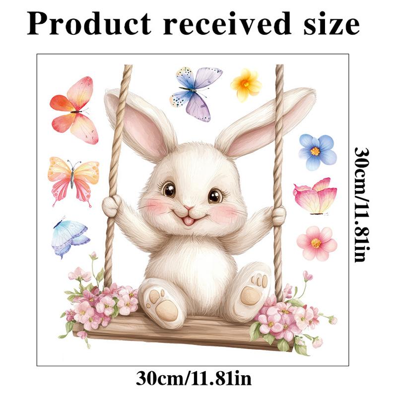 

Happy Easter Window Clings Easter Butterfly Rabbit Flower Trapeze Sticker for Glass,Refrigerator Decals Decor