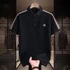 Polo de Seda de Hielo Retro Manga Corta Camiseta Polo para Hombre Verano Versátil Top Camiseta Bloque de Color Cuello Camiseta