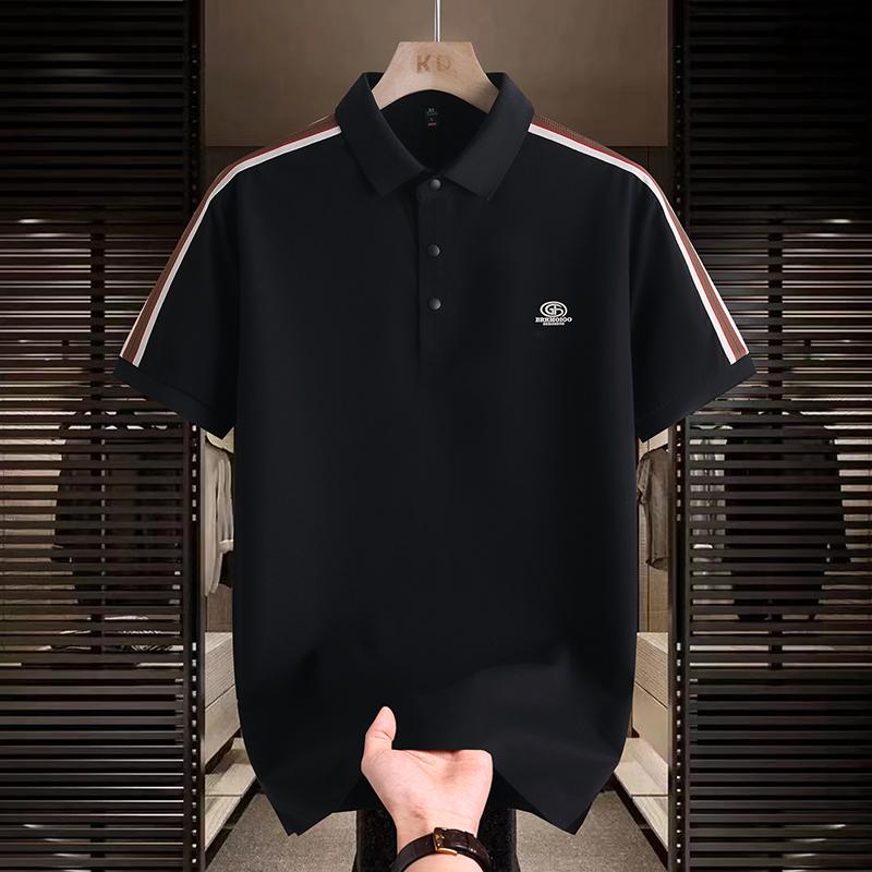 Polo de Seda de Hielo Retro Manga Corta Camiseta Polo para Hombre Verano Versátil Top Camiseta Bloque de Color Cuello Camiseta