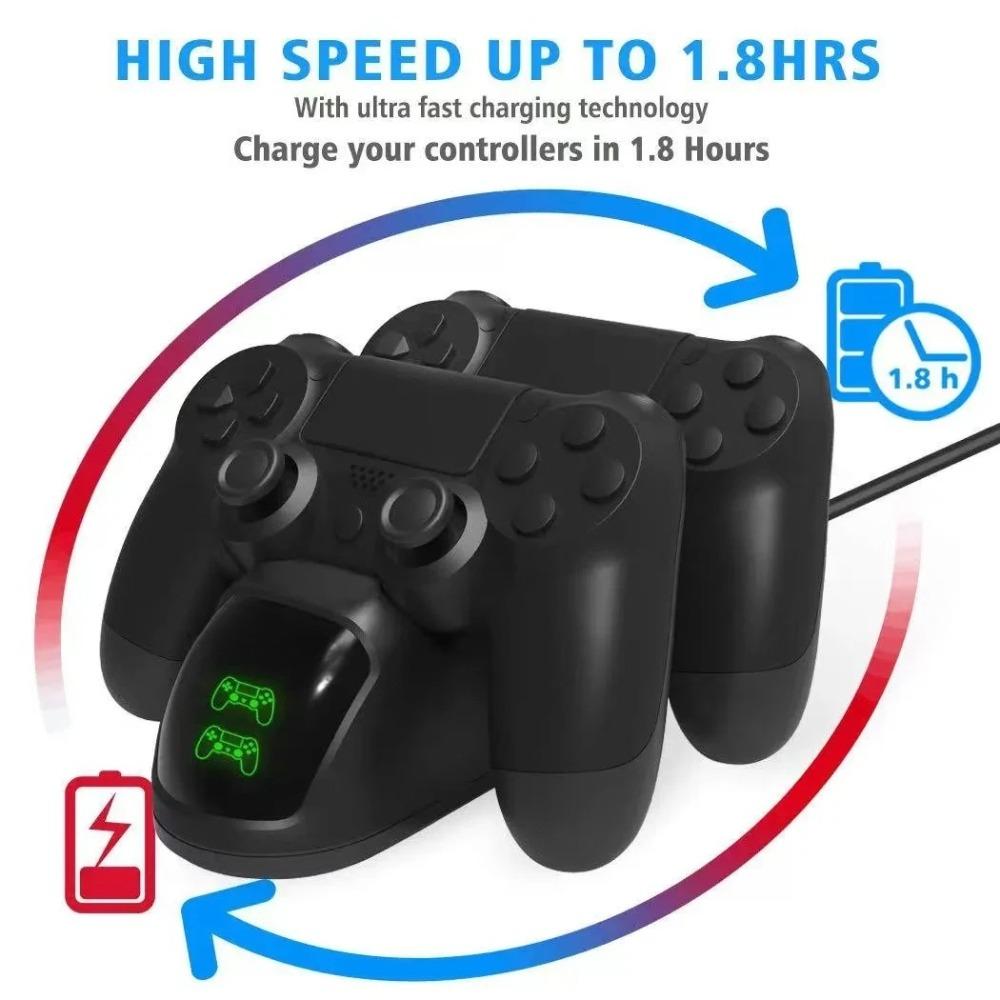 Base Carregadora para Controle de PS4/PS4 Slim/PS4 Pro, Base de Carregamento Rápido para Joystick Duplo USB, Suporte Carregador, Carregador de Gamepad com Indicador