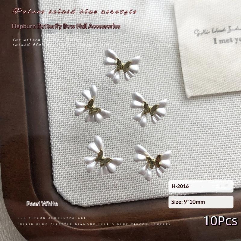 10Pcs Bowknot Nail Charms Metal Wine Red Black White Nail Rhinestone High Quality Stereoscopic Nail Decoration