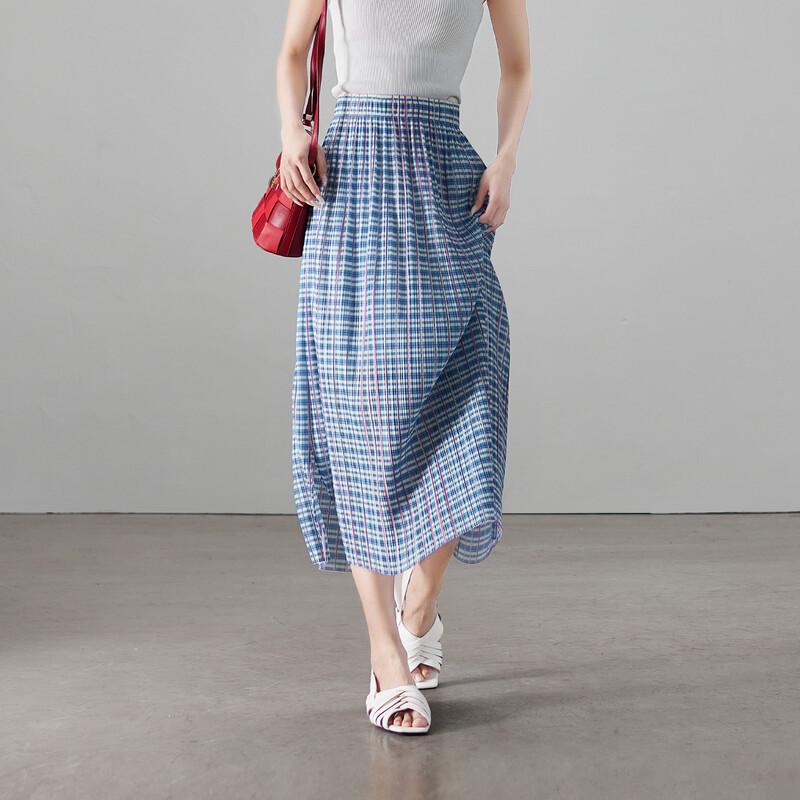 SOFSIL French Vintage Plaid Straight Midi Skirt