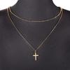 Stainless Steel Double Layer Cross & Bead Necklace for Women