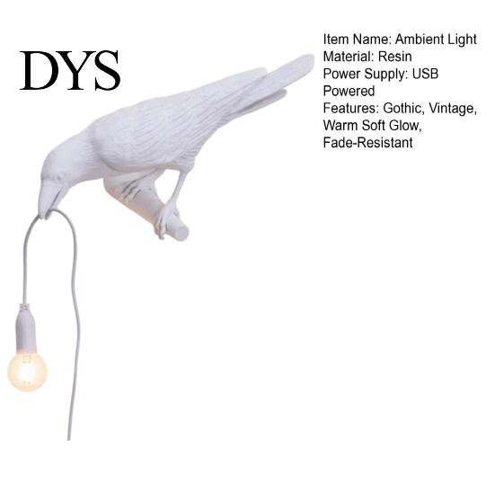 Dark Aesthetic Bedroom Decor Crow Table Lamp, Gothic Raven Night Light, Halloween Black Bird Vintage Tungsten Filament Bulb Academia Lamp for Desktop