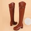 Womens Over-the-Knee Boots Round Toe High Heel Chunky PU Leather Winter Fashion Long Size 40-48