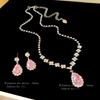 Banquet Luxury Diamond Zirconia Water Drop Pendant Earrings and Clavicle Necklace for Women