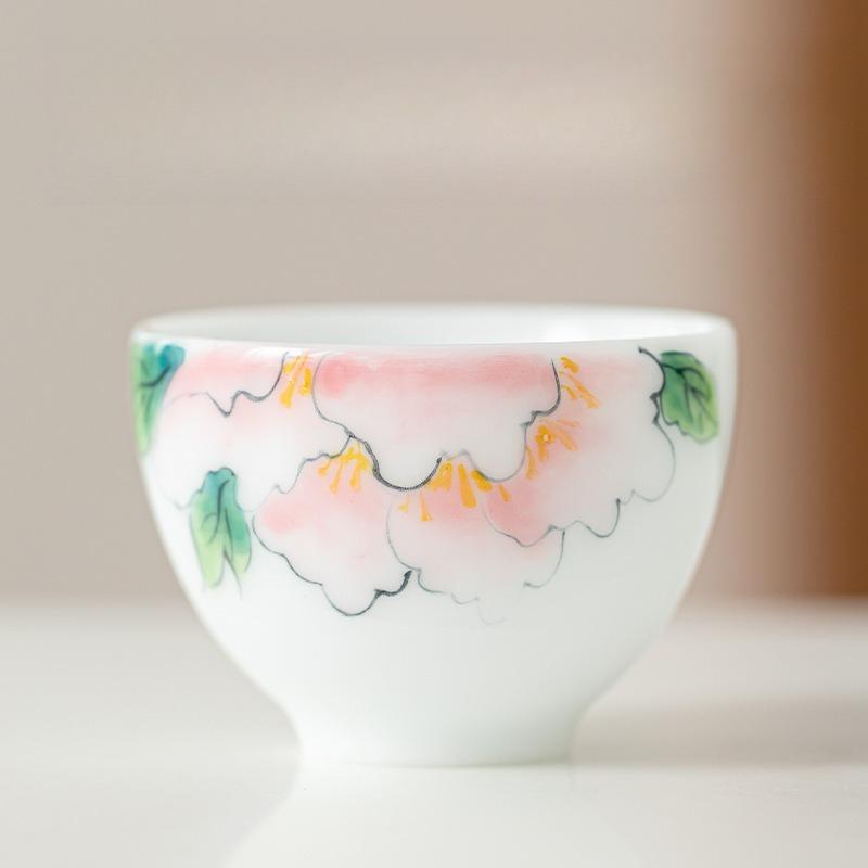 Ice Jade Porcelain Hand Painted Teacup Master Cup Tea Tasting Cup Handmade Flower Rhyme Single Cup Home Office Kung Fu Teacup