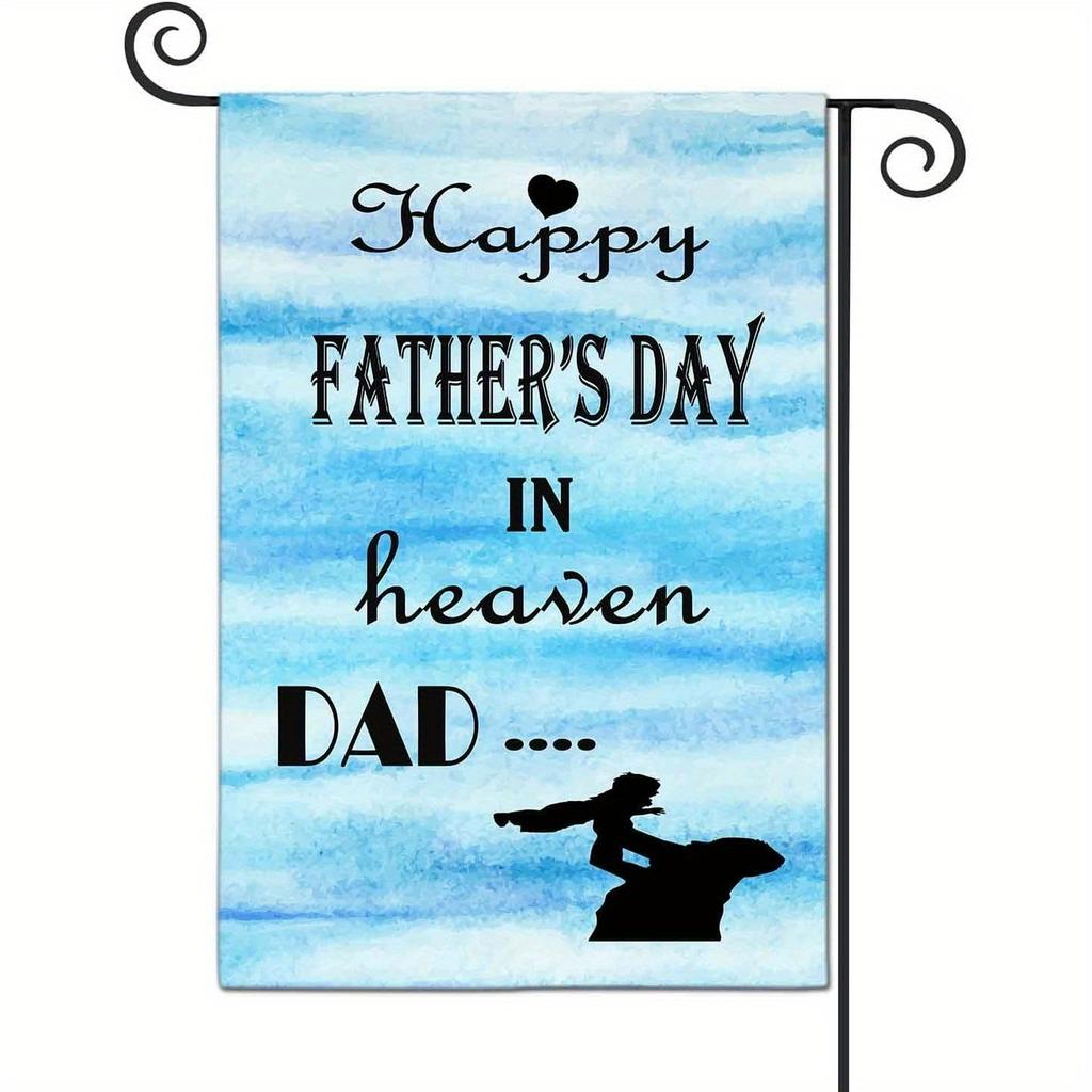 2D Door Banner, Happy Father's Day In Heaven, Dad Garden Flags Decorative Outdoor Flags Simple and Light Double Sided