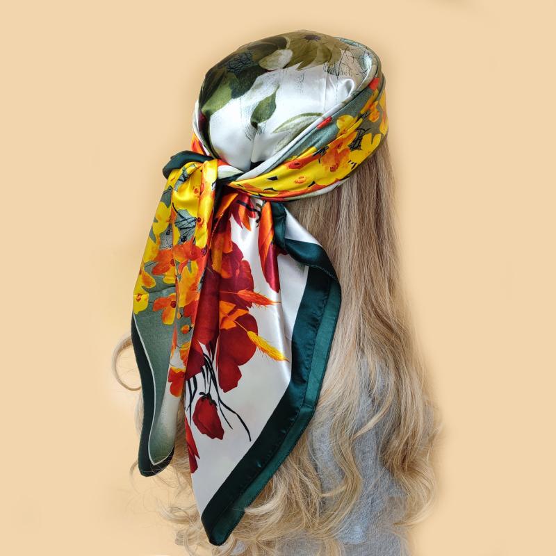 90*90cm Women Scarf Silk Feeling Hair Neck Square Brand Office bandanna muffler Waiter Flight Attendants Handkerchief Rings wrap