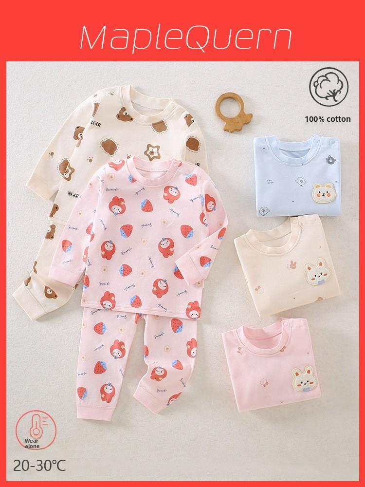 Baby Cotton Sleepwear Set With Shoulder Buttons Nonslip Comfortable Indoor Wear