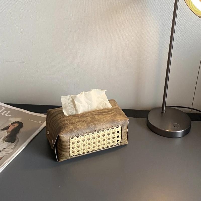 

Leather Wood Grain Tissue Box El Cardboard Box Automobile Home High-Quality Leather Material Waterproof Tissue Box светло-коричневого