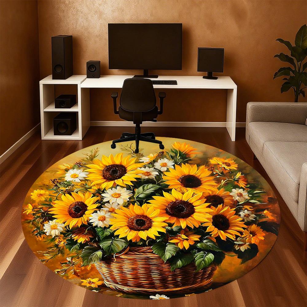 1PC Sunflowers Basket Office Round Area Rug, Under Office Chairs Bedroom Living Room Home Decor, Carpet for Office -1110101
