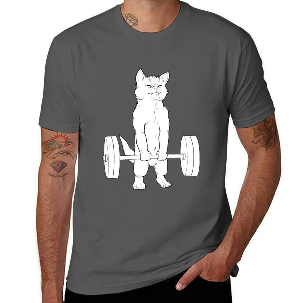 Cat Deadlift Powerlifting TShirt Basic Simple Casual Short Sleeve Tee