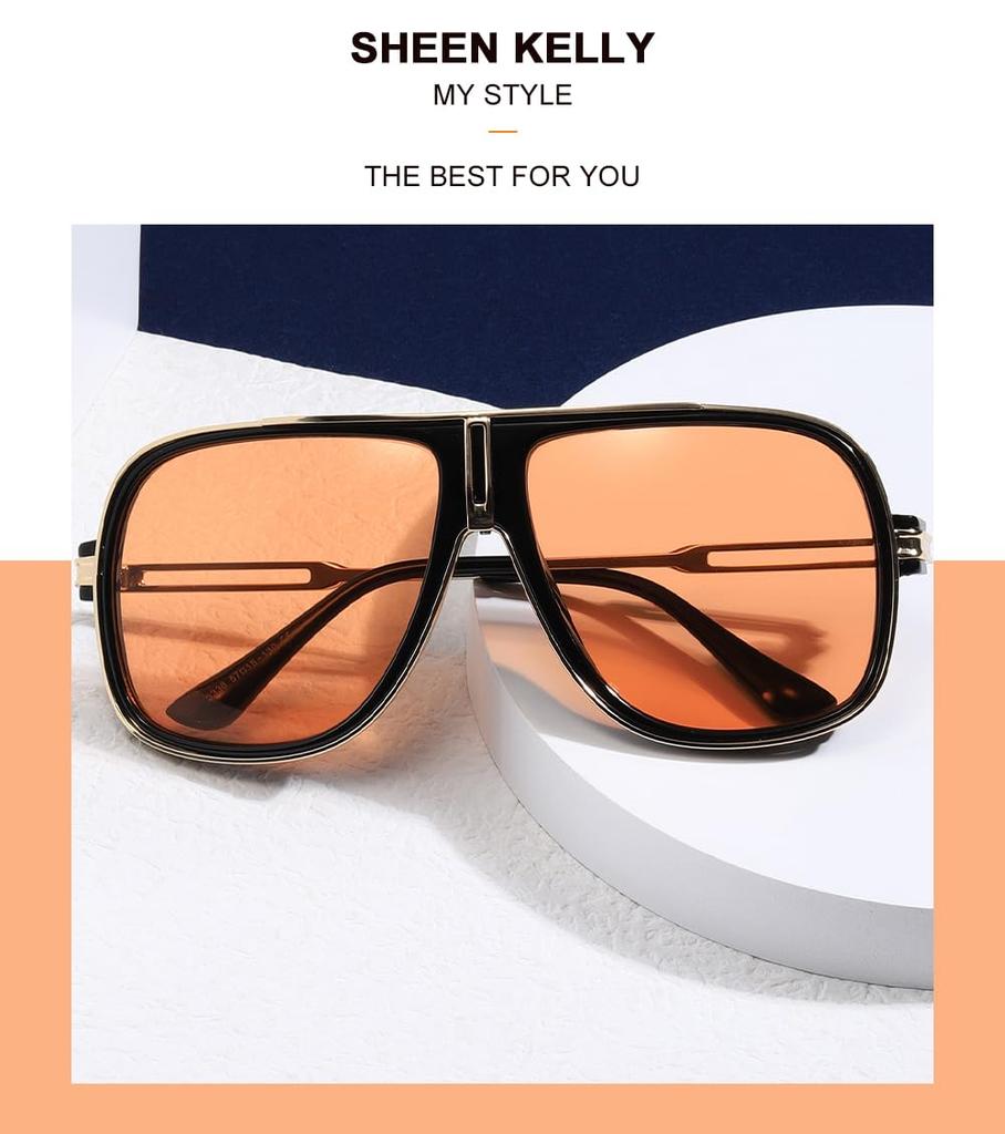 Retro Sunglasses Vintage Oversized Pilot Sunglasses Classic Fashion Mirror Eyewear Unisex [SHEEN KELLY] Men's Women's