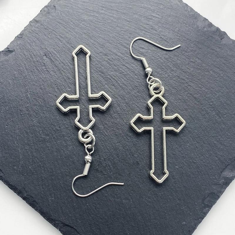 Gothic Hollow Cross Dangle Earrings Simple Ear Hooks Punk Style Drop Earrings Statement Jewelry Gift for Women Men