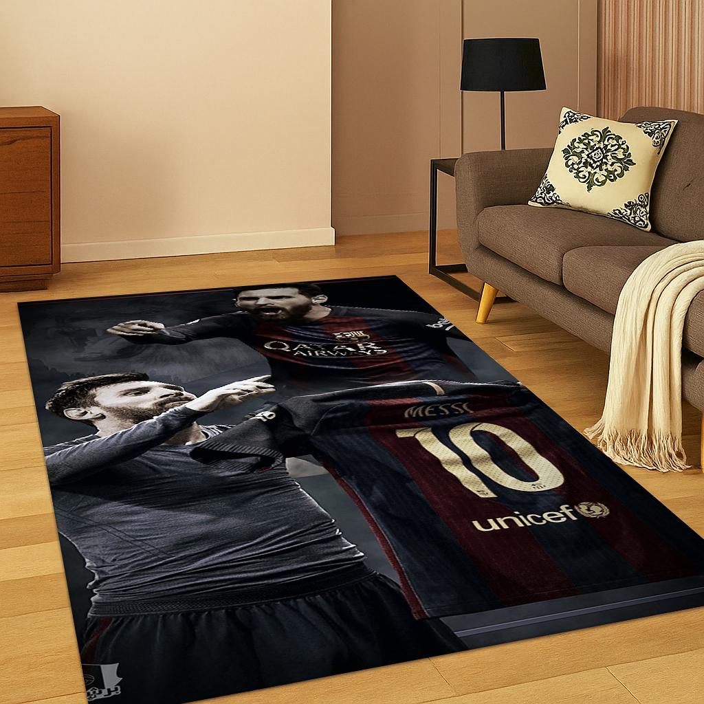 Fußballstar Messi Sportteppich Teppich für Wohnzimmer Sofa Zuhause Schlafzimmer Küche Fußabtreter Dekor, Spielzimmer Rutschfeste Bodenmatte Geschenk