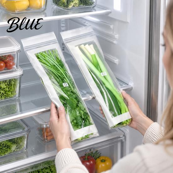 BPA Free Food Pouches Reusable Storage Bags Extra Long Sealable PE Fresh-keeping Airtight Seal Bags Leakproof Kitchen Organizers for Vegetables