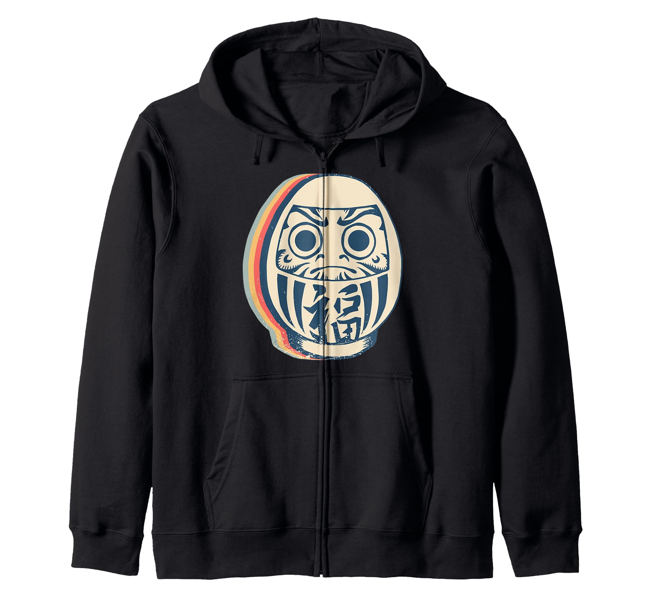 

Daruma doll, Japanese retro line art zip hoodie