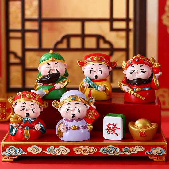 Cartoon God of Wealth Figurine Hand-painted Chinese Immortals Statue Resin Sculpture Home Office Desktop Decoration Ornament