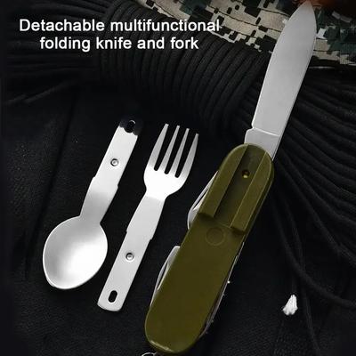 1Set Multifunctional Outdoor Tableware Stainless Steel Foldable Fork Spoon Accesorios Camping Picnic Hiking Travelling Equipment