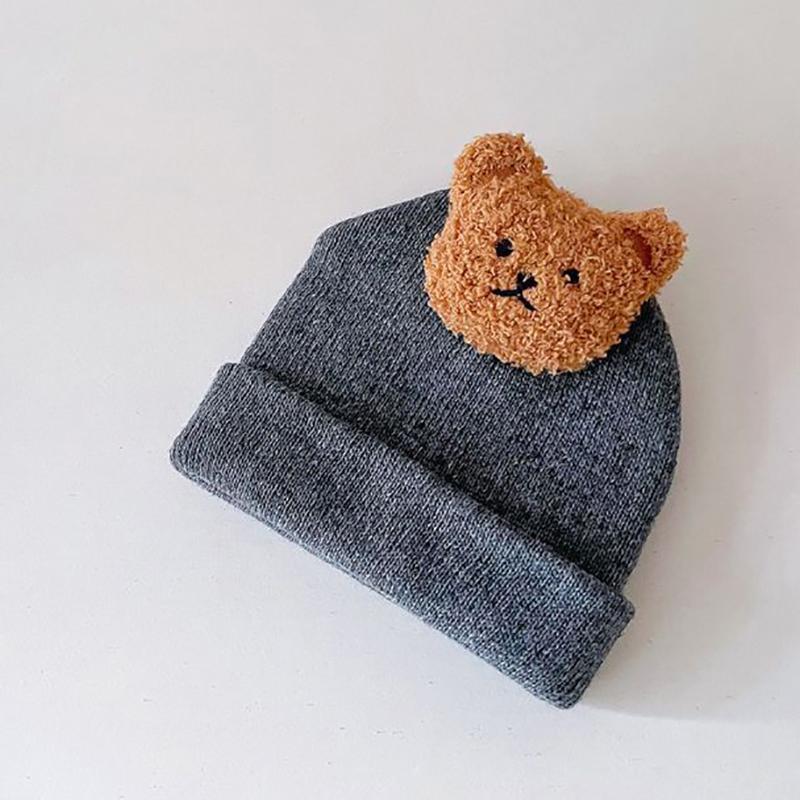 

Мультяшный медведь Детская вязаная шапка осень-зима теплые детские шапочки для мальчиков и девочек мягкий удобный детский чепчик серый