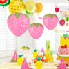 3D Strawberry Paper Lanterns Hanging Ornament for Birthday Baby Shower Party Decoration Garden Background Decor
