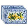 Blue Scroll Border Lemon Printed Placemats Mediterranean Table Decor Coastal Dining Cabinet Display Vintage Dining Table Gift