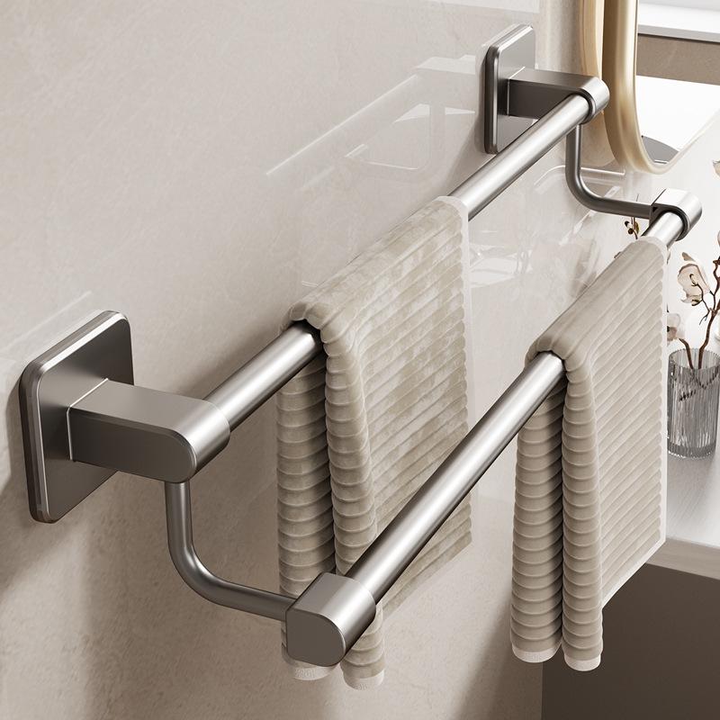 Trapezoidal Suction Cup Double Rod Towel Rack: No-Drill Wall-Mounted Bathroom Organizer
