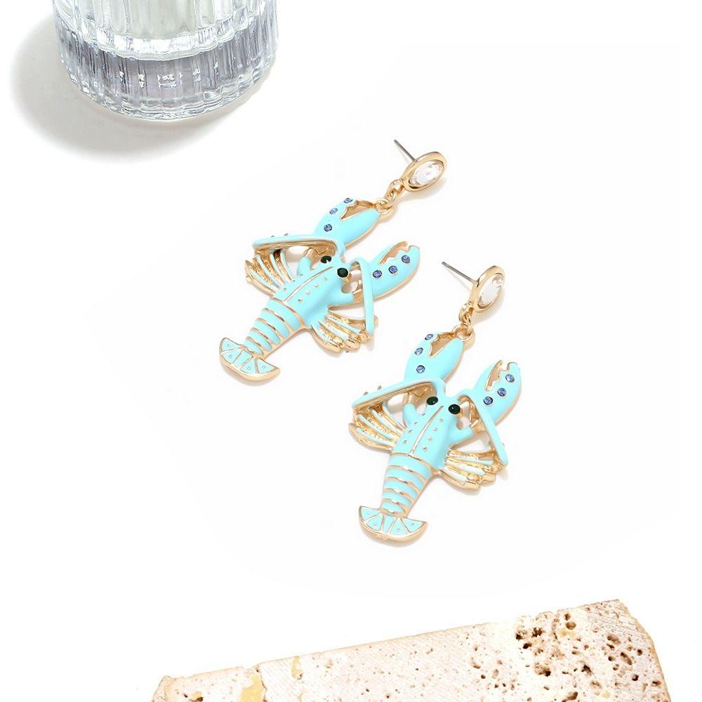 Rhinestone Enamel Stud Earrings Creative Bohemian Dangle Earring Cute Lobster Earrings  Holiday