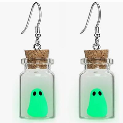 Brincos e Colar de Fantasma, Fantasma em uma Garrafa que Brilha no Escuro, Adote um Brinco de Fantasma, Colar de Brincos Fofos para Mulheres Joias Assustadoras de Halloween
