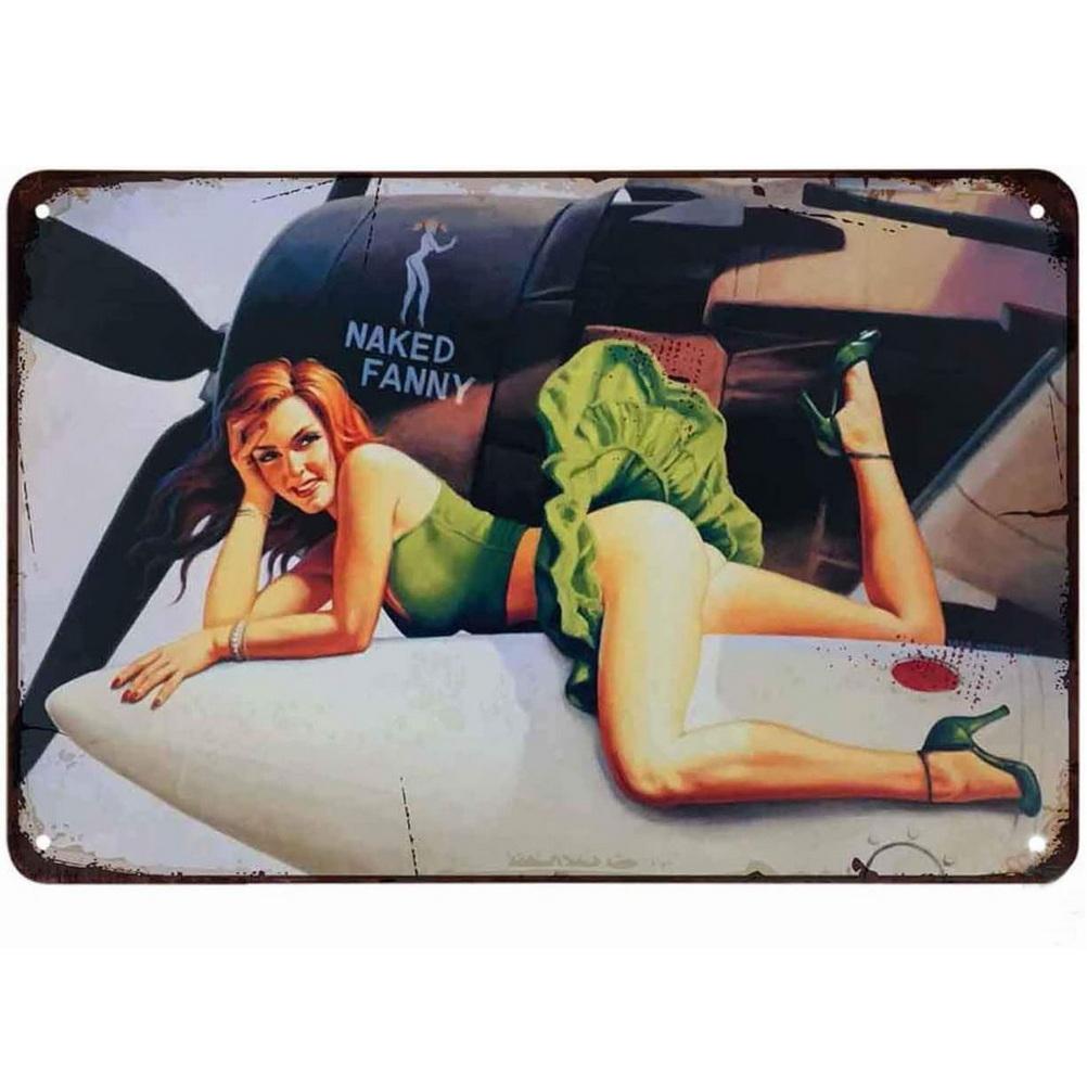 Military Pinup Girls Metal Tin Signs Vintage Plaque Plate Retro Wall Art Poster for Home Cafe Bars Pubs Iron Painting Decoration