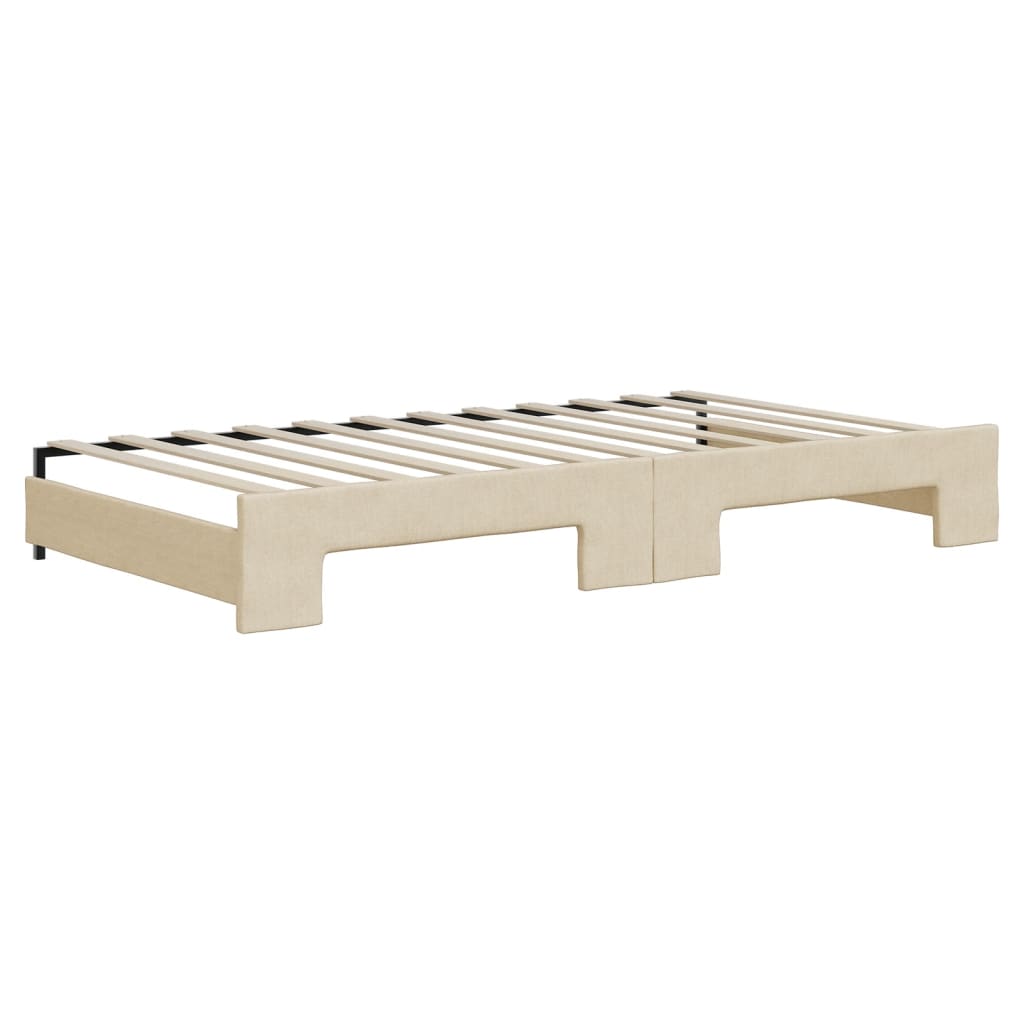 Pull Out Daybed with Drawers Cream 100x200 Cm Fabric