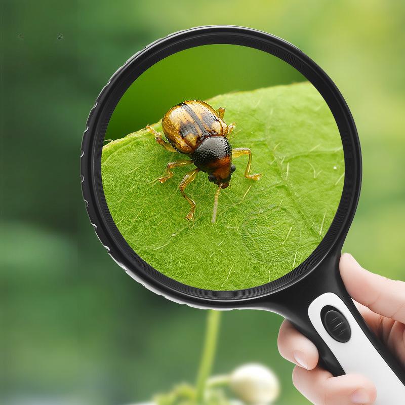 Large Lens Handheld Magnifier 30X Magnifying Glass High Brightness Lights 4LED Illumination White Magnifying Elderly