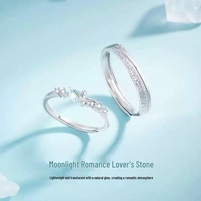 The Little Prince Rose Moonstone Couple Rings – Matching Rose Flower Rings for Women, Birthday Gift.