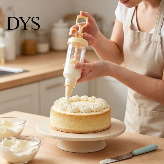 Easy Grip Icing Dispenser Cake Decorating Kit with 8 Interchangeable Nozzles, Cream Frosting Decorator Tool, Transparent Handheld Tool Barrel