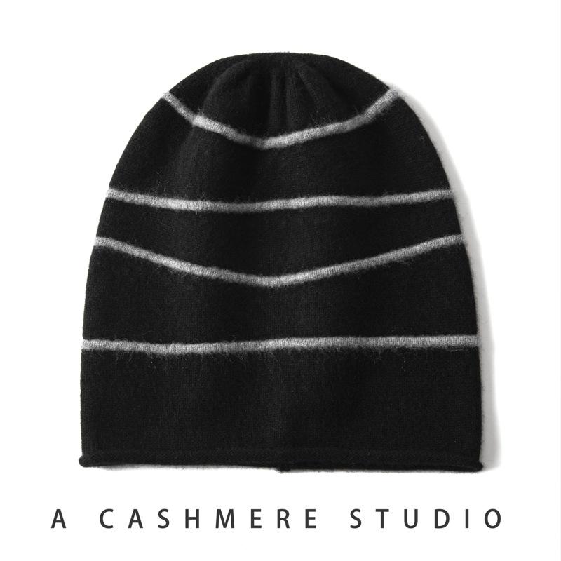 Cashmere Hat Women's Color Bar Knitted Wool Hat Outdoor Warm Fashion Striped Cold Hat Stack Hat