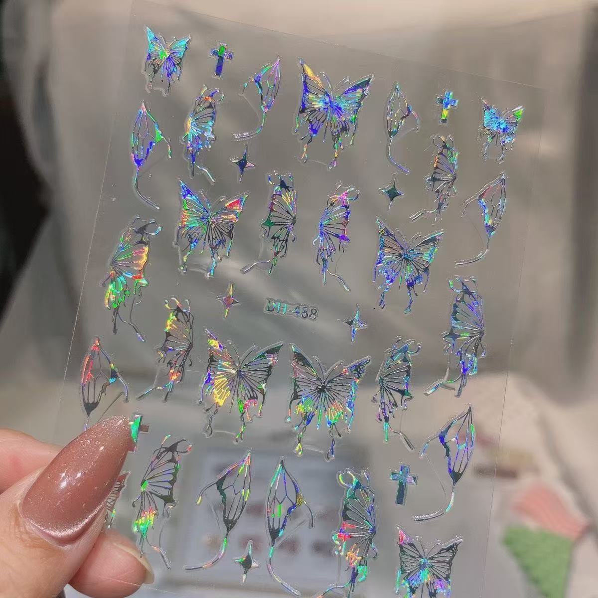 

Нейл-арт ручная роспись жидкая наклейка бабочка серебро темный водостойкий Ins полый черно-белый серебряные наклейки Laser