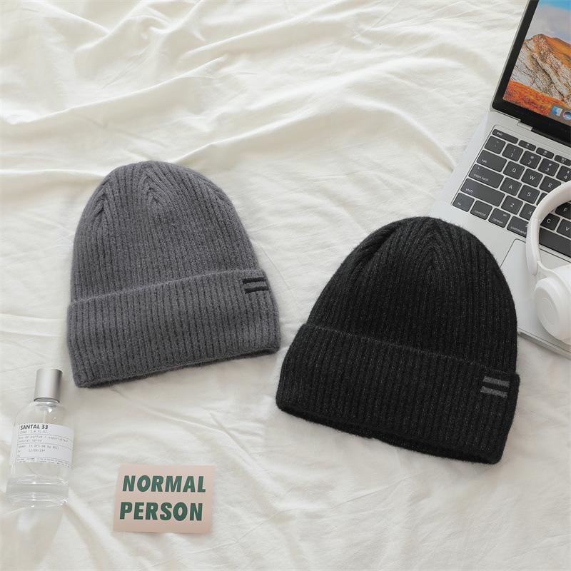 Simple Letter Embroidery Knitted Hat for Women Plus Velvet Thickened Woolen Hat Letters for Men and Women