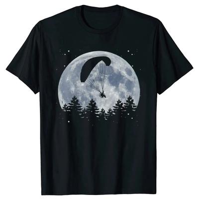 Funny Paragliding Flying Parachute Moon T Shirts Summer Style Graphic Cotton Streetwear Short Sleeve Birthday Gifts T-shirt Men