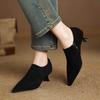 Krazing Pot Sheep Suede Autumn Winter Shoes Stiletto Med Heels Size 43 Size 42 Pointed Toe Concise Style Deep Mouth Pumps