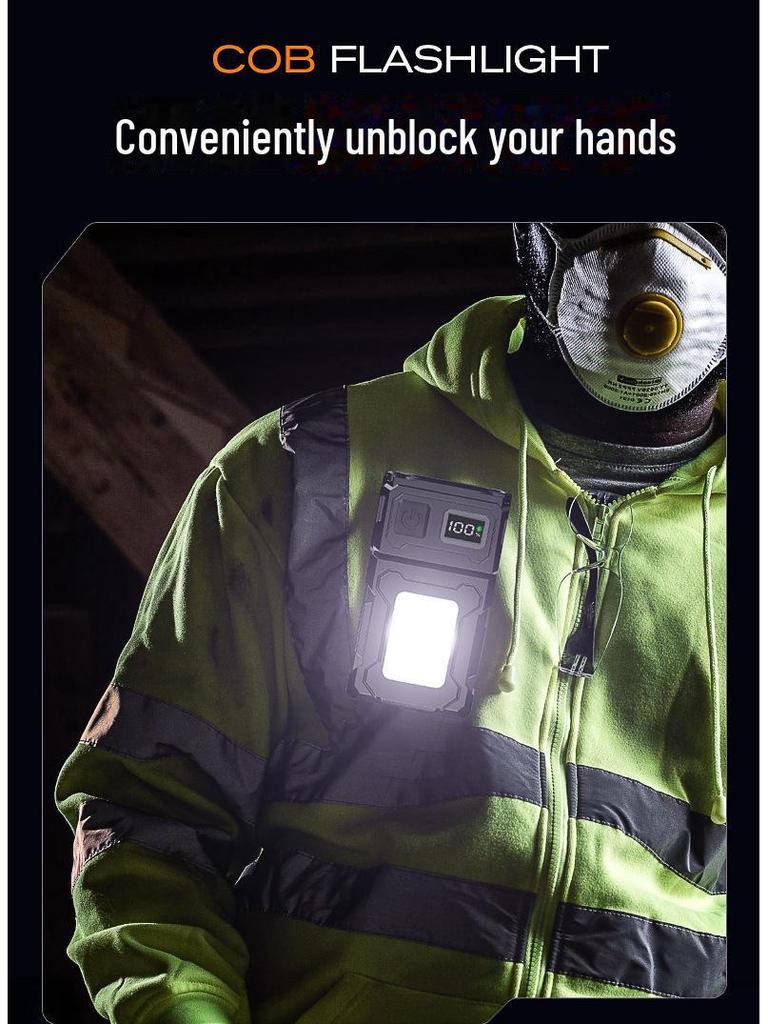 Super Bright Portable LED Flashlight with COB Side Light, Long-lasting Battery, and Warning Light for Outdoor and Work Lighting