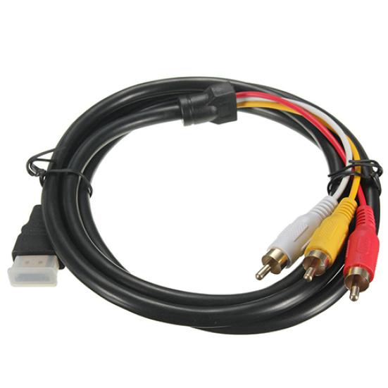 5 Feet 1080P HDTV HDMI-compatible Male to 3 RCA Audio Video AV Cable Cord Adapter