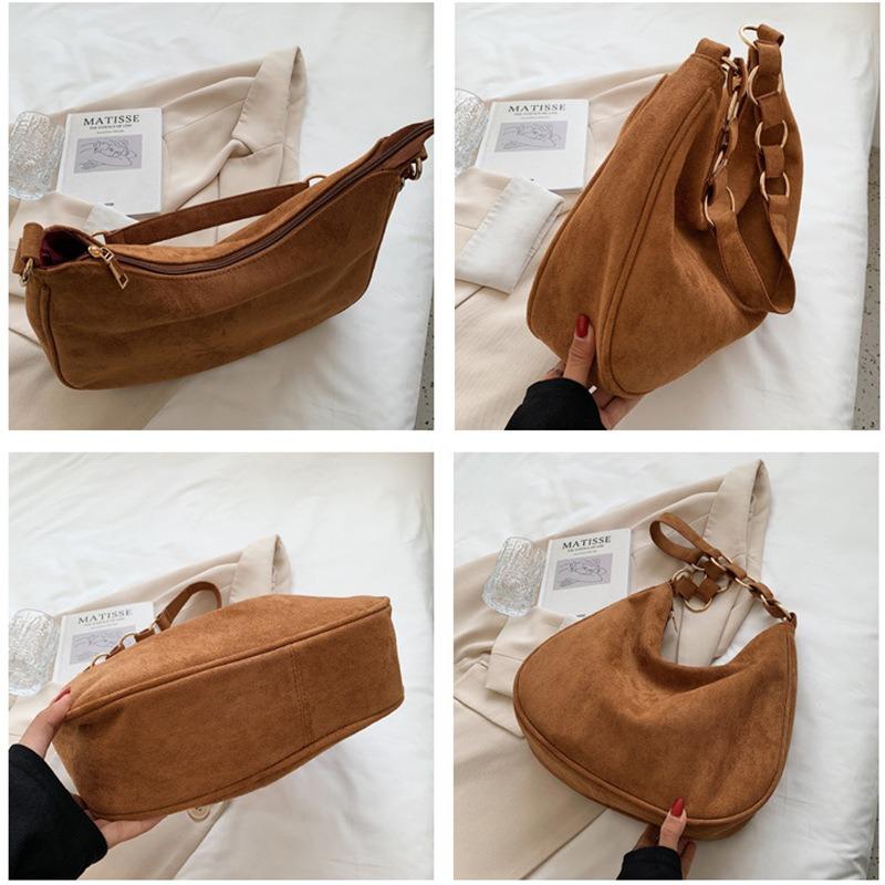 Vintage suede shoulder bag OEM generation women's leather bag large capacity suede underarm bag niche bag