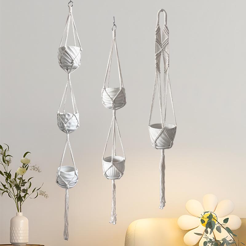 Creative Woven Hanging Flower Pot Basket with Net Bag Decoration