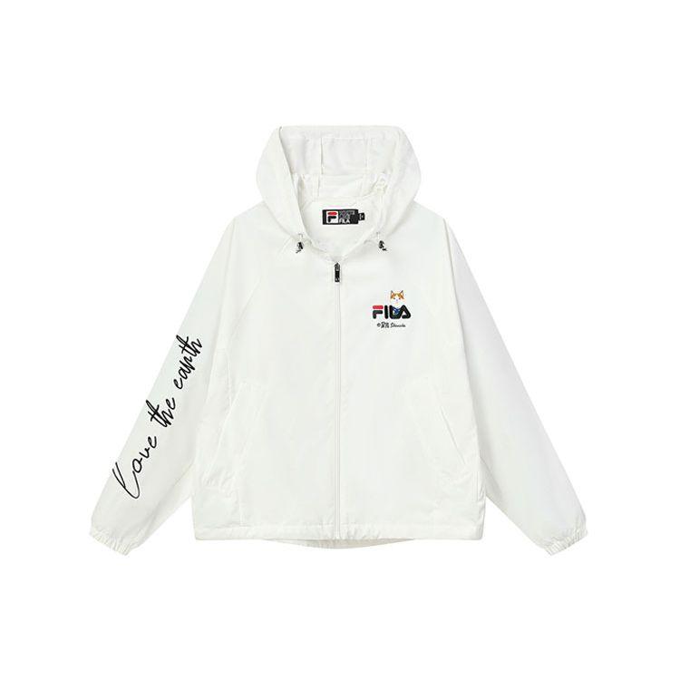 

FILA X Pepe Shimada вышитый логотип головы кота повседневная тканая куртка с капюшоном женские куртки облачно-белые F11W133798F-WT XXL