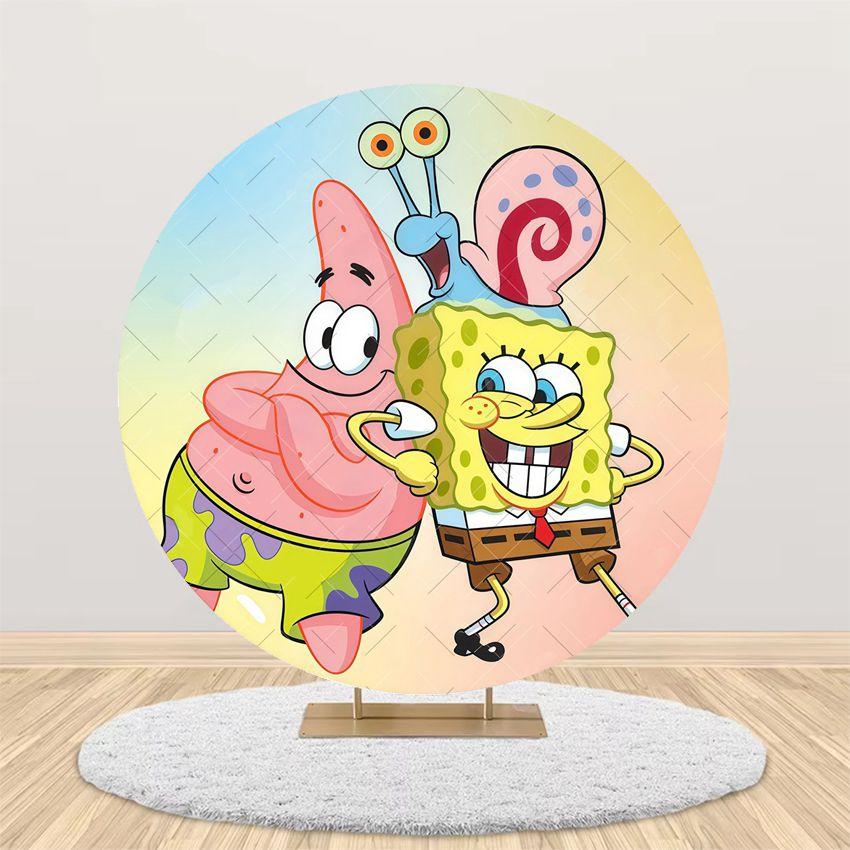 Cartoon SpongeBob Children Birthday Party Round Backdrop Cover Kid Room Decoration Baby Shower Photography Background Props