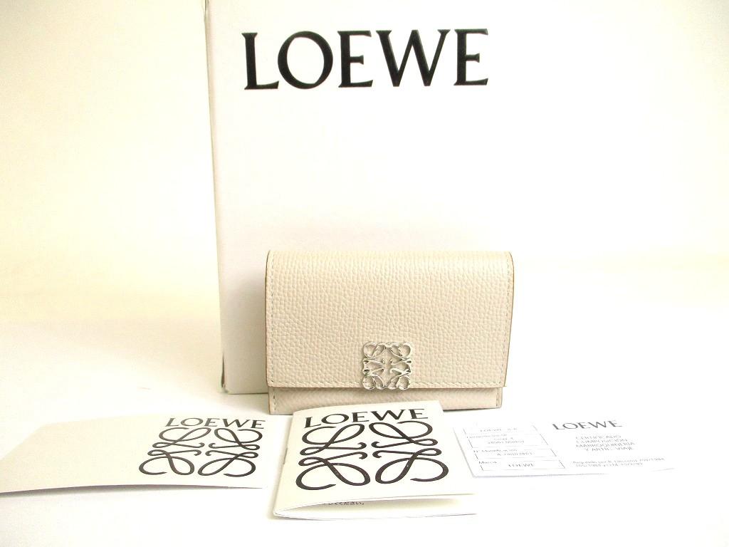 Authentic LOEWE Anagram Light Gray Leather Business Card Holder #a874  Refurbished